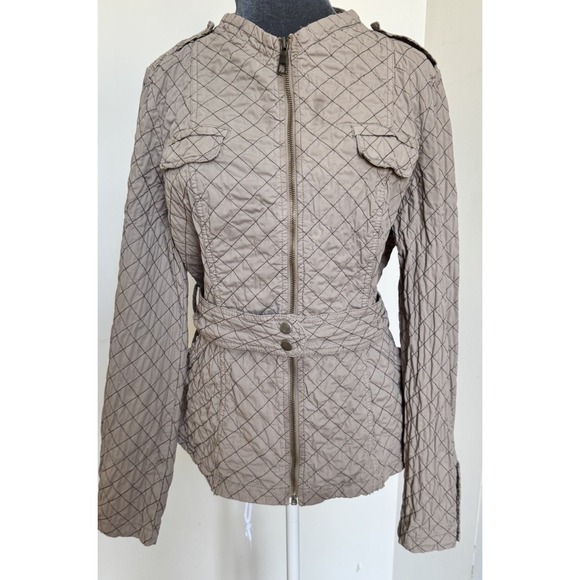 XCVI Jacket XL Taupe Diamond Quilted Belted Moto Utility Military Safari Classic - Picture 8 of 16